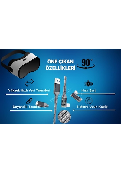 Cosmostech Meta Quest Sanal Gerçeklik Gözlüğü İçin Link Kablosu 1/2/3/pro/pico Uyumlu 3.2 Hızlı Data Kablosu 5m G