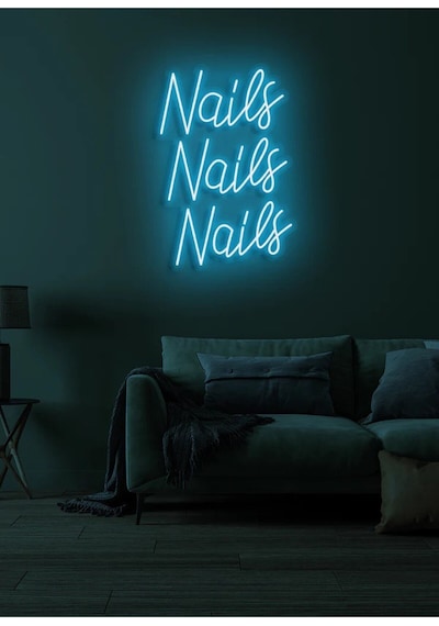 Nails Nails Nails Yazılı Neon Tabela Turkuaz