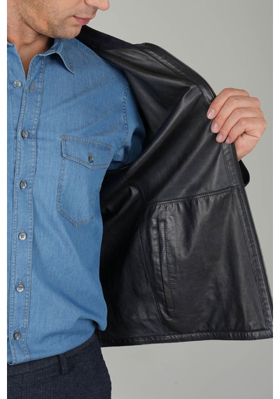 Bisse Lacivert Regular Fit Deri Gerçek Mont Dm25y25002 D39