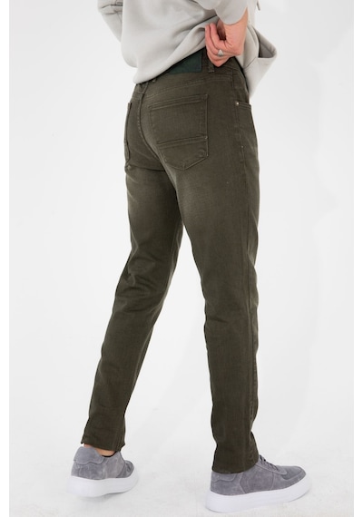 HLT Jeans Erkek Slim Fit Dar Kesim Esnek Likralı Denim Jeans Kot Pantolon 001 Koyu Haki