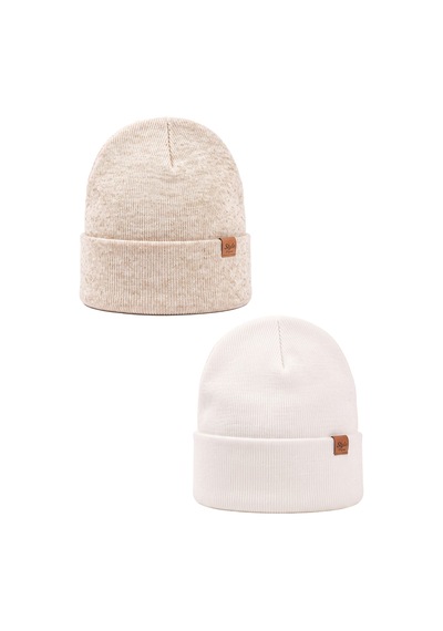 Sayzen Your Shine Unisex Basic Katlamalı 2'li Bere Set Stone-beyaz