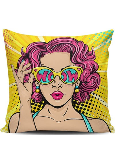 Kırlent Dünyası Pop Art Kızı Dijital Baskılı Kırlent Kılıfı (387096640)