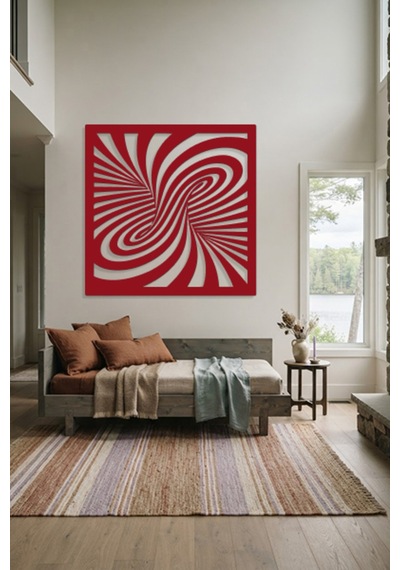 Optik İllüzyon Metal Duvar Tablosu - Metal Duvar Sanatı - Duvar Dekoru - 30 X 30 Cm Kırmızı