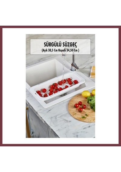 Storeşahin Lavoba İçi Sürgülü Açılır Kapanır Sebze Meyve Süzgeci Beyaz Açık 38,5 Cm Kapalı 34,50 Cm Shn0720