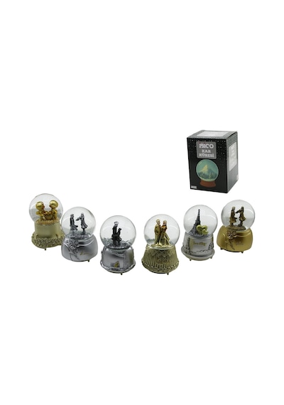 Büyük Boy - 10cm Pilli - Işıklı Müzikli Kar Küresi Cam Eskitme İnsan Figürlü - Desen Mix Renkli Herhang .