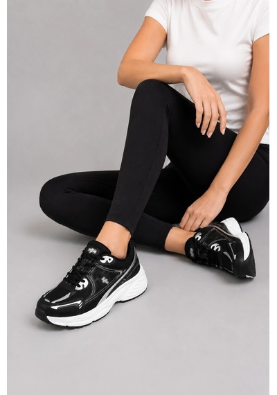 Ht Hotin Mirage Kadın Günlük Rahat Bağcıklı Suni Deri Sneaker Spor Ayakkabı - Siyah