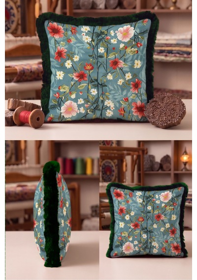 Çiçek Bahar Floral Saçaklı Yastık Kılıfı - Botanik Bohem Mavi Yeşil Siyah Püsküllü Kırlent Kılıfı Sessiz Kanyon Ritüel Çiçek Bahar Floral Saçaklı Yastık Kılıfı - Botanik Bohem Mavi Yeşil Siyah Püsküllü Kırlent Kılıfı Sessiz Kanyon Ritüel