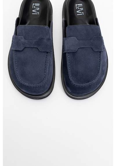 Luvishoes Laven Lacivert Süet Hakiki Deri Kadın Terlik Lacivert