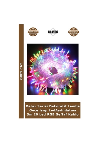 Delux Serisi Dekoratif Lamba Gece Işığı Ledaydınlatma 3m 20 Led Rgb Şeffaf Kablo