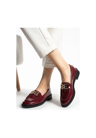 Tegan Kadın Loafer Makosen Casual Toka Detay Günlük Ayakkabı Bordo Rugan