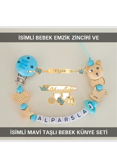 Sahi Aksesuar İsimli Bebek Emzik Zinciri Ve İsimli Bebek Künye Seti Bezyı778 Pembe