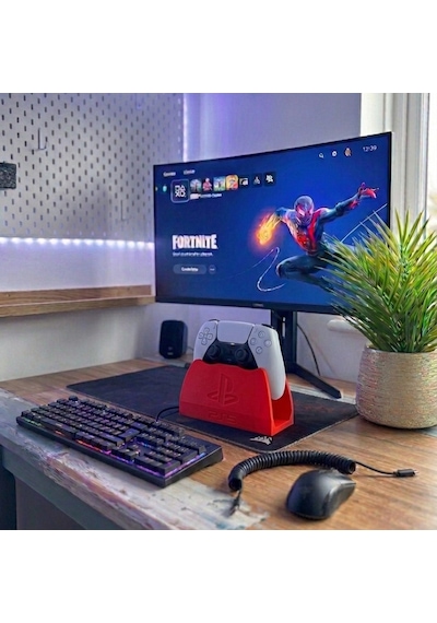 Ps5 Dualsense Premium Stand Masaüstü Oyun Kolu Tutucu - Şık Ve Minimalist Tasarım - Kırmızı