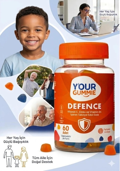 Defence C Vitamini, D3 Vitamini Ve Çinko İçeren Takviye Edici Gıda Bağışıklık Desteği Portakal Aromalı 60 Gummy