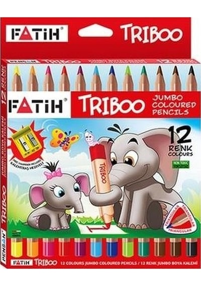 Fatih Jumbo Kuruboya Kalemtraş 12 Renk Fatih Triboo Jumbo Kuru Boya 12 Renk Karton Kutu Kalemtraş Diğer