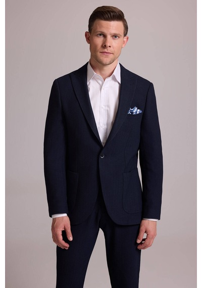 Erkek Lacivert Slim Fit Sivri Yaka Takım Elbise