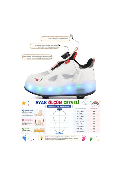 Erkek Çocuk Siyah Beyaz Şarjlı Işıklı Akıllı Bağcıklı Tekerlekli Paten Ayakkabı Yung Siyah-beyaz