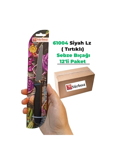 Sürbisa 61004 Sebze Bıçağı Siyah Lz1 Koli 12 Adet Tırtıklı Çok Renkli