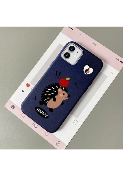 İphone 11 Uyumlu Mavi Deri Dokulu Silikon Kamerayı Korur Şok Emici Kılıf Diğer