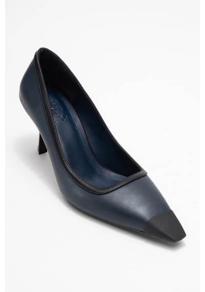 Luvishoes Luvi Shoes Rona Lacivert Cilt Mat Burunlu Kadın Topuklu Ayakkabı Lacivert