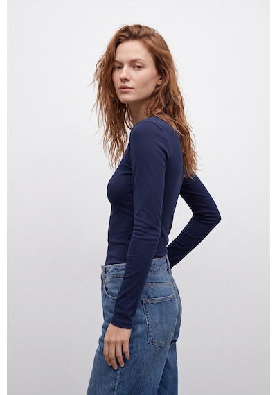 Elemge %95pamuk %5likra Vücuda Oturan Magic Fit Lacivert Kadın Stretch Uzun Kollu T-shirt Compact Penye Esnek Basic Tişört Elastan Bluz