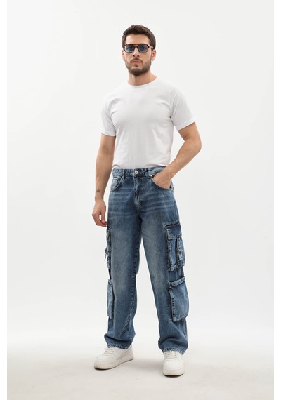 Banny Jeans Erkek Kargo Cepli Jean Pantolon Mavi