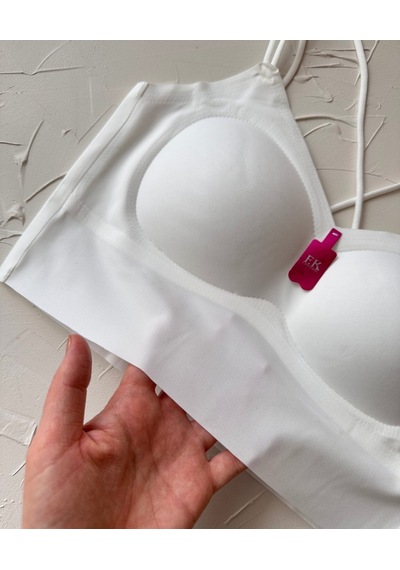 Carma Arkası Çapraz Dekolte İce-silk Balensiz Dikişsiz Push-up İt Beyaz