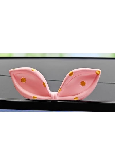 Araç Torpido Ve Ekran Üstü Tavşan Kulağı Aksesuar - Pembe Puantiyeli Dekoratif Otomobil Süsü - 3d Tasarım Şık Figür