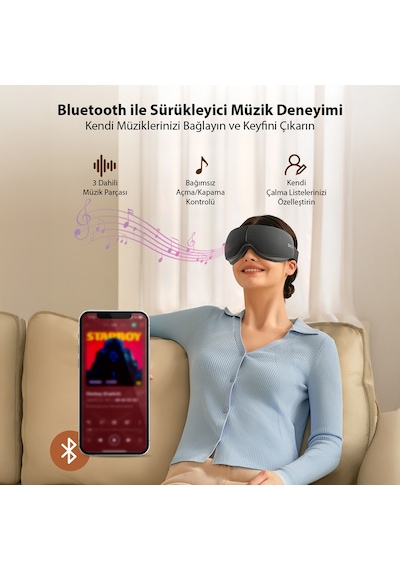 SKG ES500 Göz Masaj Aleti Isı Terapili Bluetooth Müzikli, Sessiz,taşınabilir,1500 Mah,gri Mat Koyu Gri
