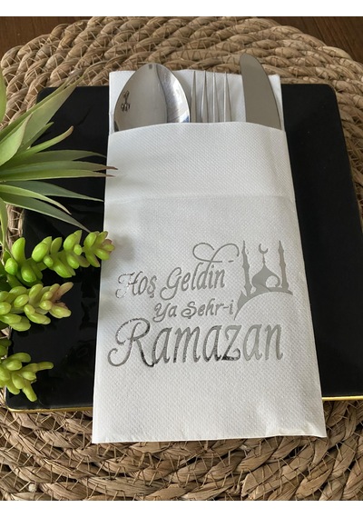 Gümüş Yaldızlı Beyaz Hoş Geldin Ya Şehri Ramazan Cepli Aır Touch