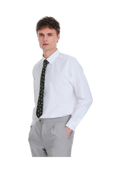 Hatemoğlu Beyaz Slim Fit 100% Pamuk Slim Yaka Pamuklu Uzun Kollu Gömlek 1996519 Beyaz