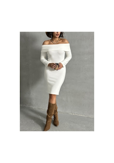 Askı Nişantaşı Baharlık Omuz Dekolteli Midi Boy Premium Kalite Elbise Kırık Beyaz - 586899990 Kırık Beyaz - 586899990 Kırık Beyaz