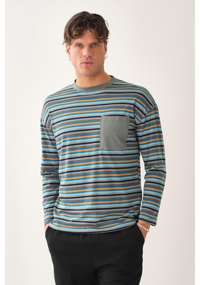 Alexander Gardi Cep Detaylı Çizgili T-shirt Yeşil