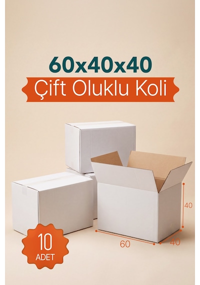 10 Adet 60x40x40 Cm Bc Dalga Çift Oluklu Beyaz Taşınma Kolisi Büyük Boy Dayanıklı Koli