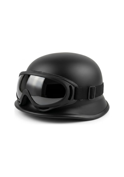 Motosiklet Chopper Kaskı Yarım Retro Cruiser Gözlüklü Kask Mat Siyah