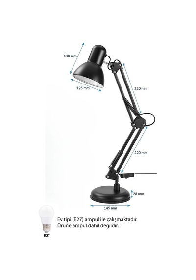 Minihome Esnek Ayarlanabilir 360 Derece Dönebilen Kıskaçlı Akrobat Masa Lambası Siyah Diğer
