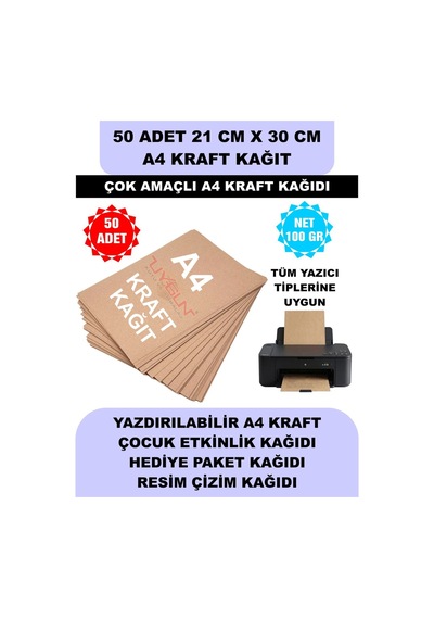 50 Adet A4 Kraft Kağıt 21x30 100 Gr. Yazıcı Uyumlu, Vintage Resim Kağıdı, Çocuk Etkinlik Kağıdı