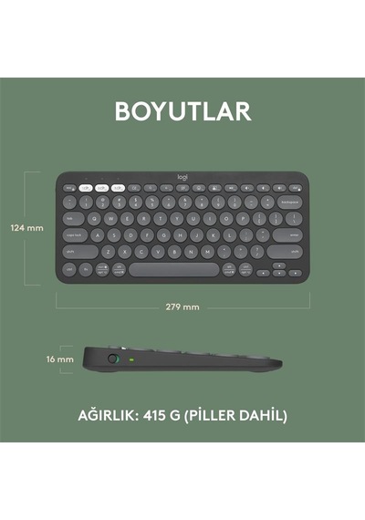 K380s Pebble Keys 2 Çoklu Cihaz Özellikli Bluetooth Türkçe Q Klavye Gri 920-011859