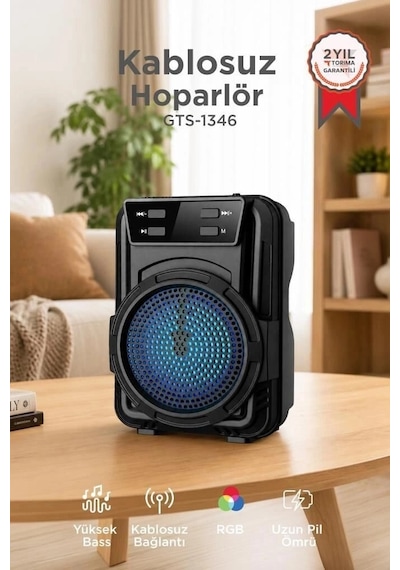 Delux Serisi Torima Bluetooth Hoparlör Gts-1346 Siyah Cep Aleti Mini Alet Işıklı Cihaz