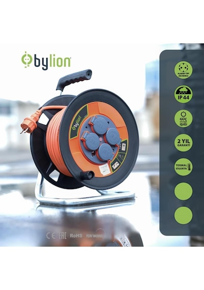 Bylion 3x2,5 30 Mt Kablolu Seyyar Plastik Makara Kapaklı