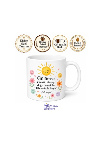 Gülümse Ve Dünyayı Değiştir Pozitif Düşünce Sabah Kahvesi Kupa Bardak Hediye Tupya15043 Beyaz / Çok Renkli