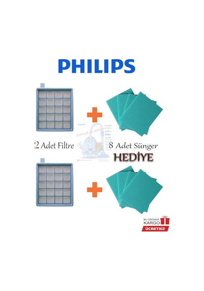 Philips Uyumlu Fc 9327 Power Pro Compact Hepa Filtre + 8 Sünger