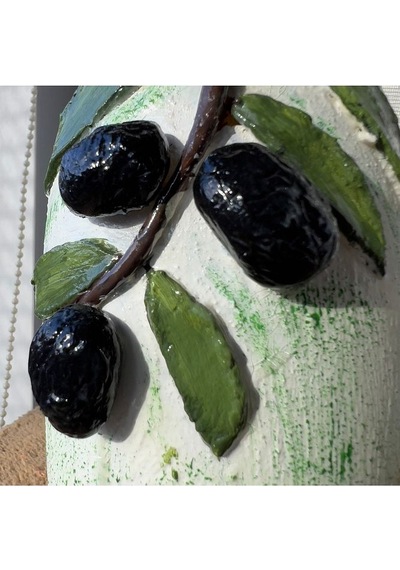 El Yapımı Kabartma Seramik Uygulamalı Zeytin Dalı Desenli Cam Şiş