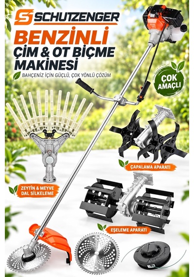 Schutzenger HQ-25 Benzinli Çim Biçme Ot Kesme Makinesi Tek Şanzıman Çapalama Ve Eşeleme Başlığı Dal Zeytin Silkeleme