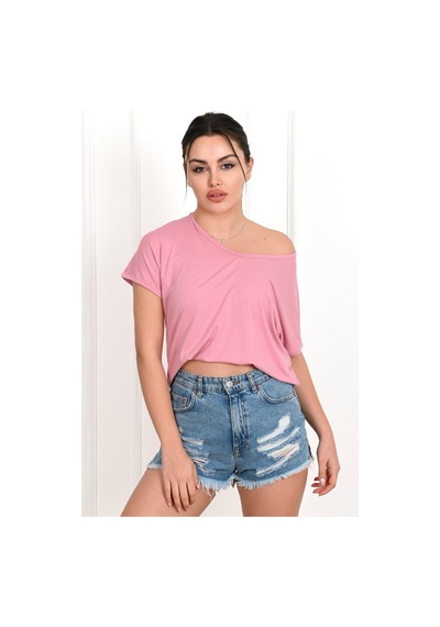 Kadın V Yaka Kısa Kollu T-shirt 1478-23 001