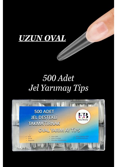 Protez Tırnak 500'lü Jel Uzun Oval Yarım Ay Tips Yarımay Oval