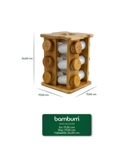 Bambum Festival - Bambu Standlı 12'li Dönen Baharatlık Ahşap - Beyaz