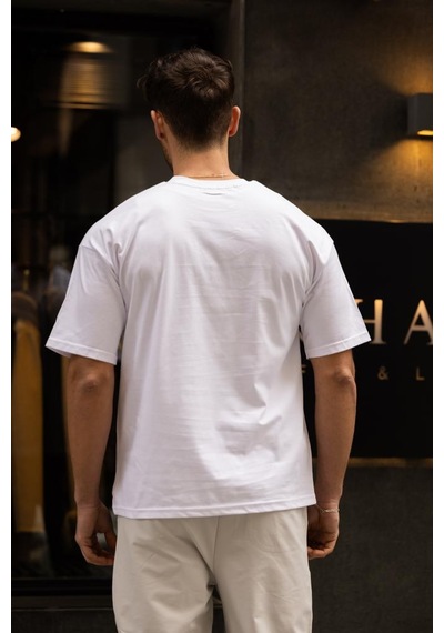 Gravel Oversize Bisiklet Yaka Pamuklu T-shirt - Beyaz Beyaz