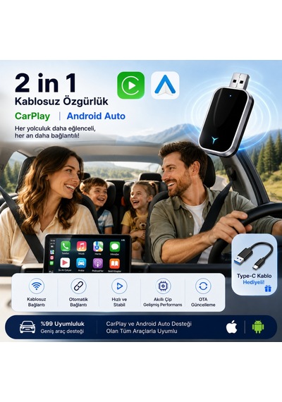 Triline Kablosuz Carplay Android Auto Mini 2in1 Usb Wireless Carplay Dönüştürücü Type-c Otg Destekli Diğer