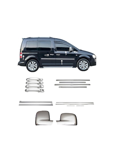 Vw Caddy 2004-2010 5'li Yan Krom Seti Yan Kapı Çıtası-cam Çıtası-kapı Kol-ayna Kapağı-sürgü A+