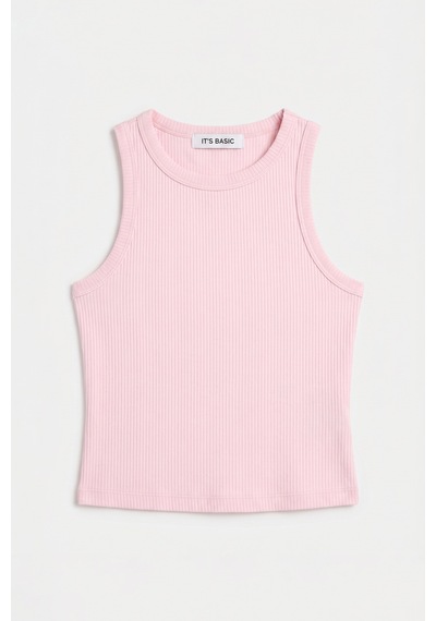 Kadın Pembe S6-98 Sıfır Kol Esnek Kumaş Crop Top